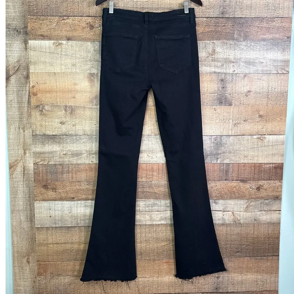 Paige High Rise Lou Lou Skinny Flare Jeans Raw Hem Black Shadow SZ 29
